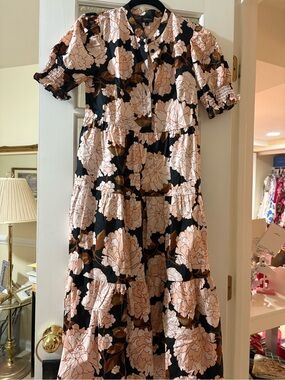 Who What Wear Black Midi Dress with Blush Floral Print